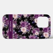 Coques Case-Mate iPhone Floral moderne violet mauve noir (Verso (horizontal))