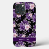 Coques Case-Mate iPhone Floral moderne violet noir (Verso)