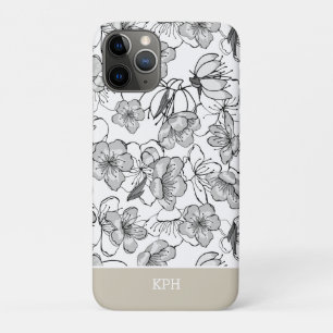 Case-Mate iPhone Case Floral Noir, Blanc et Tan avec Monogramme