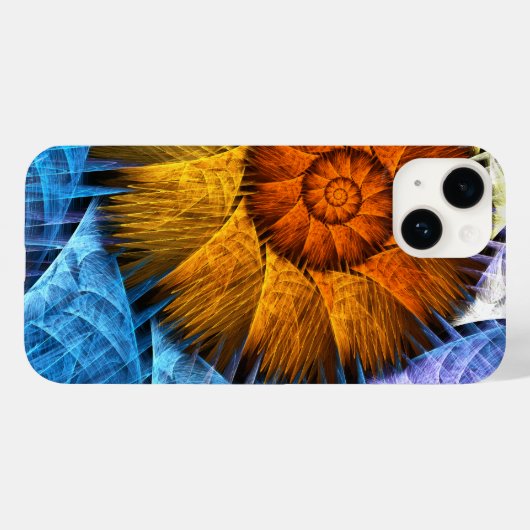 Coques Case-Mate iPhone Floral Orange Bleu Jaune Art Abstrait (Verso (horizontal))