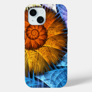 Coque Pour iPhone 15 Floral Orange Bleu Jaune Art Abstrait