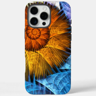 Coques iPhone 16 Pro Max Floral Orange Bleu Jaune Art Abstrait