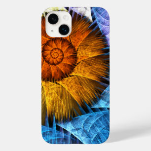 Coque Pour iPhone 14 Plus Floral Orange Bleu Jaune Art Abstrait