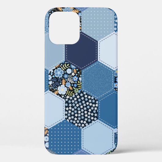 Coques Case-Mate iPhone Floral, patchwork de denim : motif bleu. (Verso)