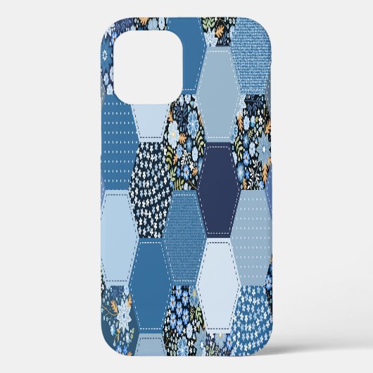 Coques Case-Mate iPhone Floral, patchwork de denim : motif bleu. (Verso)