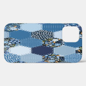 Coques Case-Mate iPhone Floral, patchwork de denim : motif bleu. (Verso (horizontal))