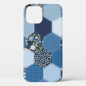 Coques Case-Mate iPhone Floral, patchwork de denim : motif bleu. (Verso)