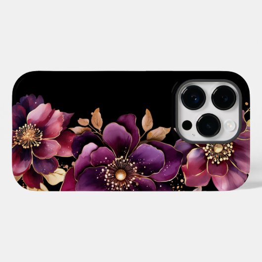 Coques Case-Mate iPhone Floral pourpre noir (Verso (horizontal))