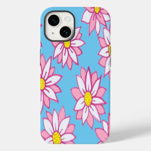 Coques Case-Mate iPhone Floral rose blanc et bleu (Verso)