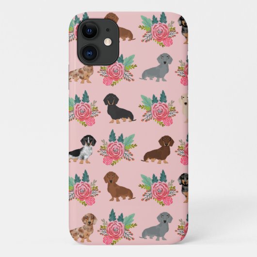 Coques Case-Mate iPhone floral rose de dachshund (Dos)