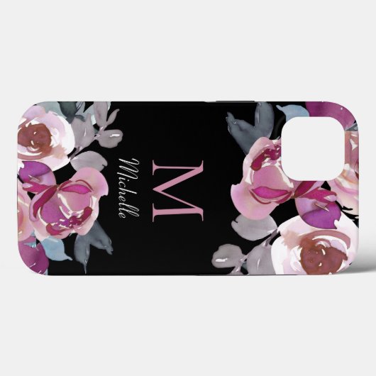 Coques Case-Mate iPhone Floral rose monogramme (Verso (horizontal))