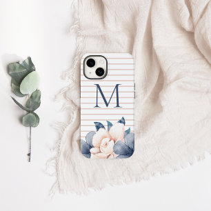Coque Pour iPhone 14 Floral rose monogramme