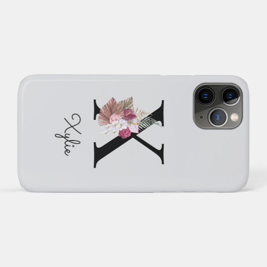 Coques Case-Mate iPhone Floral rose monogramme X initial (Dos (Horizontal))