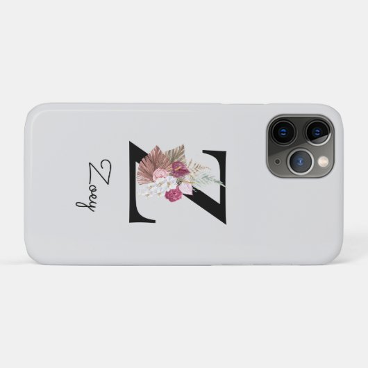 Coques Case-Mate iPhone Floral rose monogramme Z initial (Dos (Horizontal))