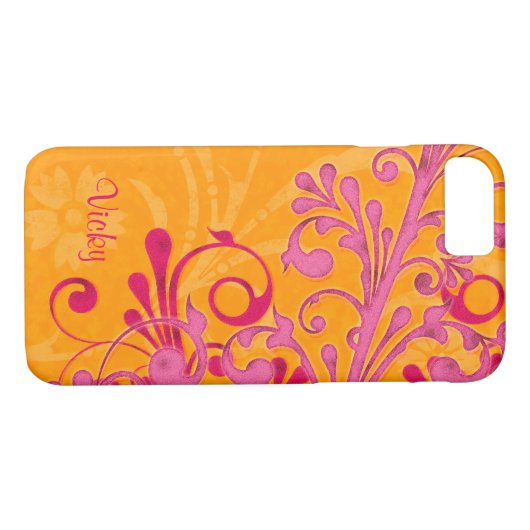 Coques Case-Mate iPhone Floral rose orange personnalisé (Dos (Horizontal))