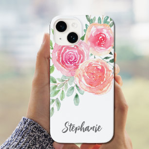 Coque Pour iPhone 14 Floral rose personnalisé