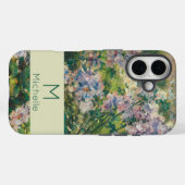 Coques Case-Mate iPhone Floral rose vert et blanc Fleurs Nom Monogramme (Verso (horizontal))