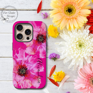 Coques iPhone 16 Pro Floral rose vif Personnalisé