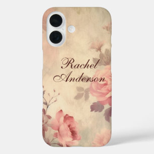 Coques iPhone 16 Floral rose Vintage