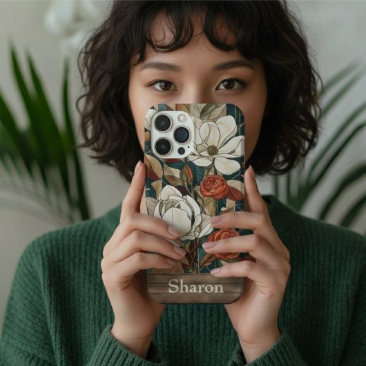 Coques Case-Mate iPhone Floral Stained-Glass Phone Case with Personalized