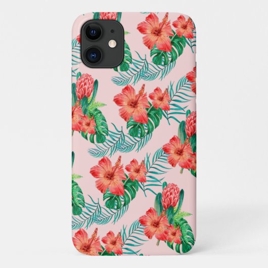 Coques Case-Mate iPhone Floral Tropical Rouge sur Baby Pink (Dos)