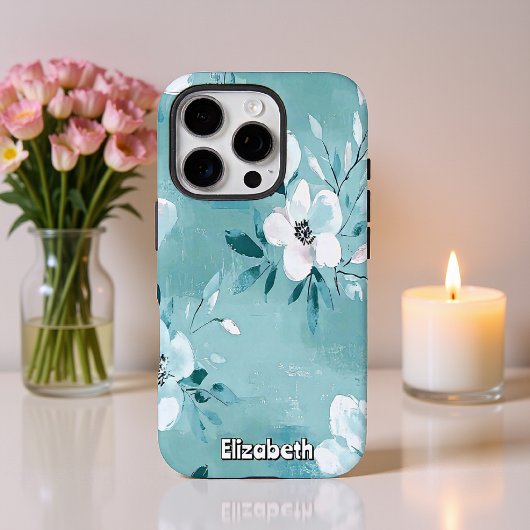 Coques Case-Mate iPhone Floral Turquoise monochromatique