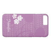 Coques Case-Mate iPhone Floral violet Fleurs blanches fille avec nom perso (Dos (Horizontal))