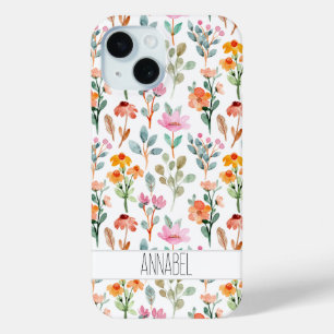 Coque Pour iPhone 15 Floral Watercolor Flowers Motif personnalisé
