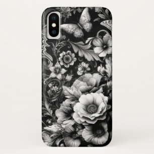 Case-Mate iPhone Case Florale d'antiquité monochrome avec papillons