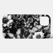 Coques Case-Mate iPhone Florale d'antiquité monochrome avec papillons (Verso (horizontal))