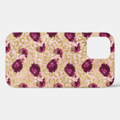 Coques Case-Mate iPhone Florales de roses roses Empreintes de léopard d'or (Verso (horizontal))