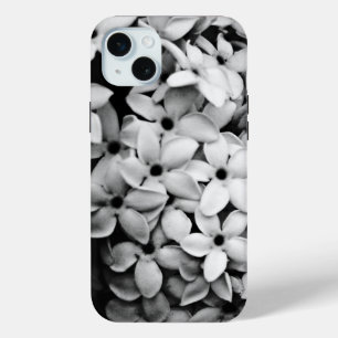Coque iPhone 15 Mini floraux noir et blanc