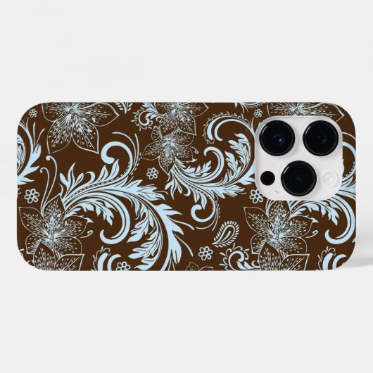 Coques Case-Mate iPhone Flore Bleu Clair Sur Brown (Verso (horizontal))