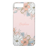 Coques Case-Mate iPhone Flore bleu rose pâle Personnalisé (Dos)