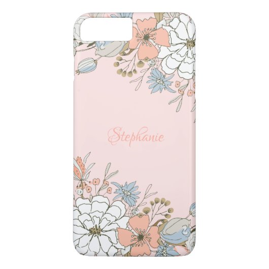 Coques Case-Mate iPhone Flore bleu rose pâle Personnalisé (Dos)