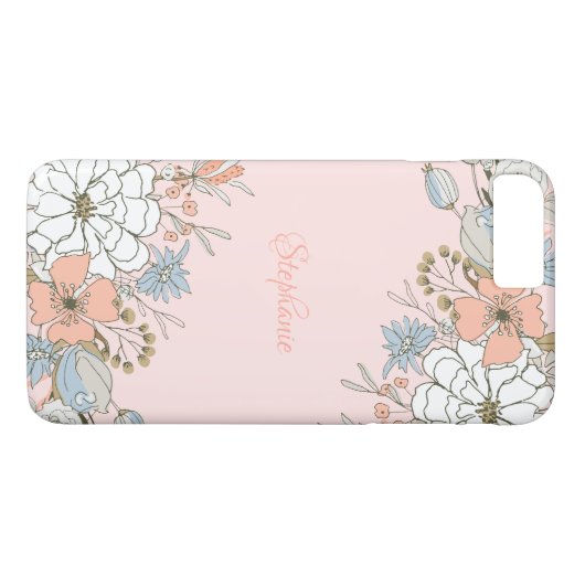 Coques Case-Mate iPhone Flore bleu rose pâle Personnalisé (Dos (Horizontal))