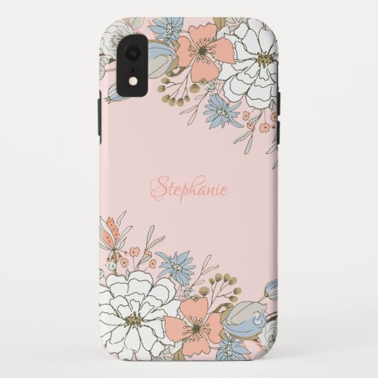 Coques Case-Mate iPhone Flore bleu rose pâle Personnalisé (Dos)