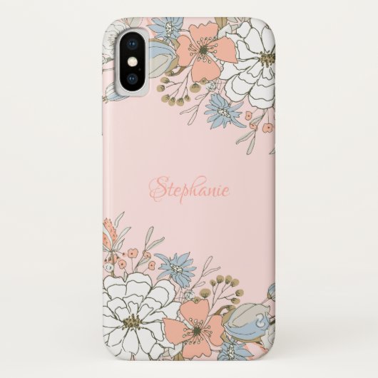 Coques Case-Mate iPhone Flore bleu rose pâle Personnalisé (Dos)