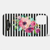 Coques Case-Mate iPhone Flore d'aquarelle vive sur bandes avec Monogramme (Verso (horizontal))