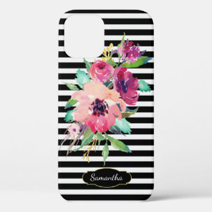 Case-Mate iPhone Case Flore d'aquarelle vive sur bandes avec Monogramme