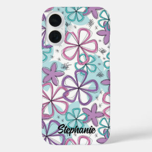 Coques iPhone 16 Flore - Doodle Flowers avec étoiles et marques
