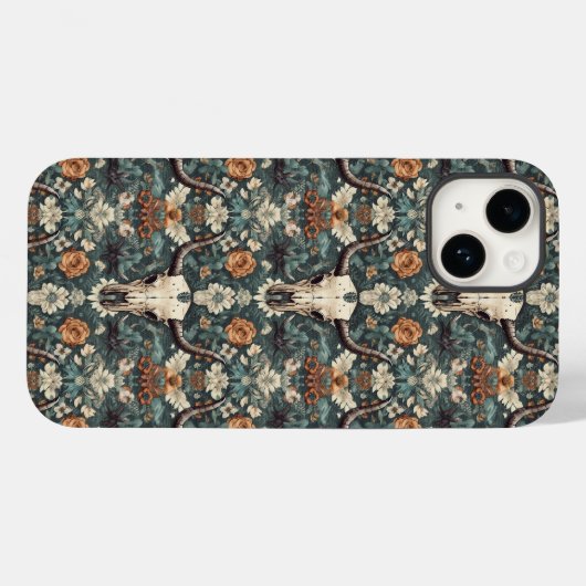 Coques Case-Mate iPhone Flore du crâne du Boho occidental (Verso (horizontal))