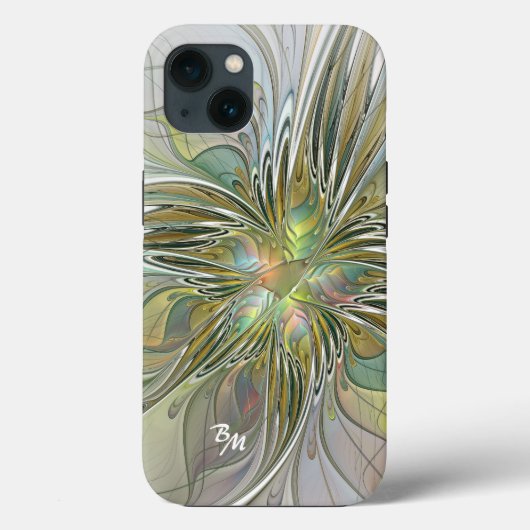 Coques Case-Mate iPhone Flore Fleur Fractale Imaginaire Avec Initiales Or (Verso)
