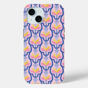 Coque Pour iPhone 15 Flore géométrique rose et bleu