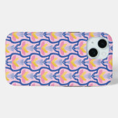 Coques Case-Mate iPhone Flore géométrique rose et bleu (Verso (horizontal))