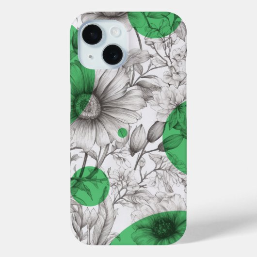 Coques Case-Mate iPhone Flore moderne dessin vert kelly Cercles rétro (Verso)