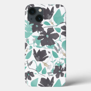 Case-Mate iPhone Case Flore moderne tendance fleurs Gris Turquoise Ca