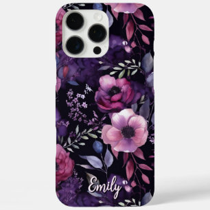 Coques iPhone 16 Pro Max Flore personnalisée en Aquarelle violette et rose
