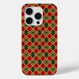 Coque iPhone 15 Pro Flore rouge et or opulent