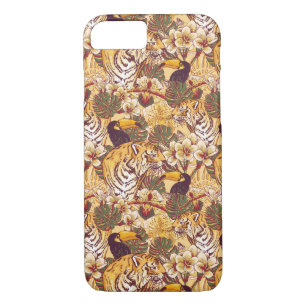Coque iPhone 7 Flore tropicale avec tigre